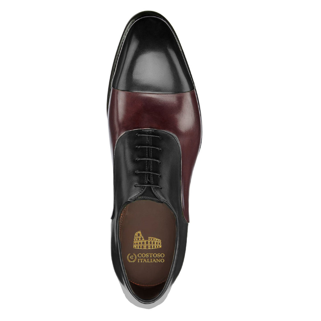 Flat Feet Shoes - Black and Wine Burgundy Brown Leather Woodford Balmoral Toe Cap Oxfords with Arch Support
