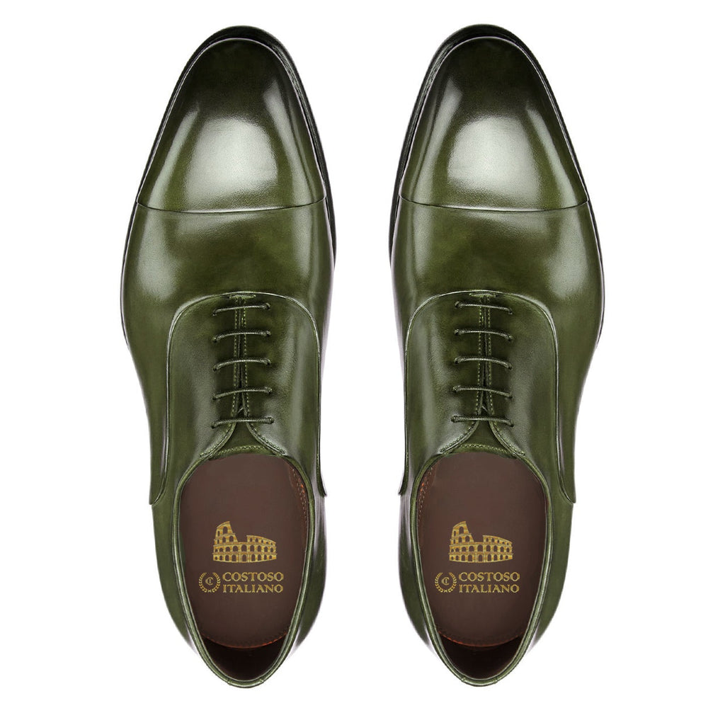 Height Increasing Olive Green Leather Woodford Balmoral Toe Cap Oxfords