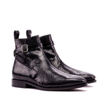 Black Python Print Italian Leather Cantane Slip On Jodhpur Boots
