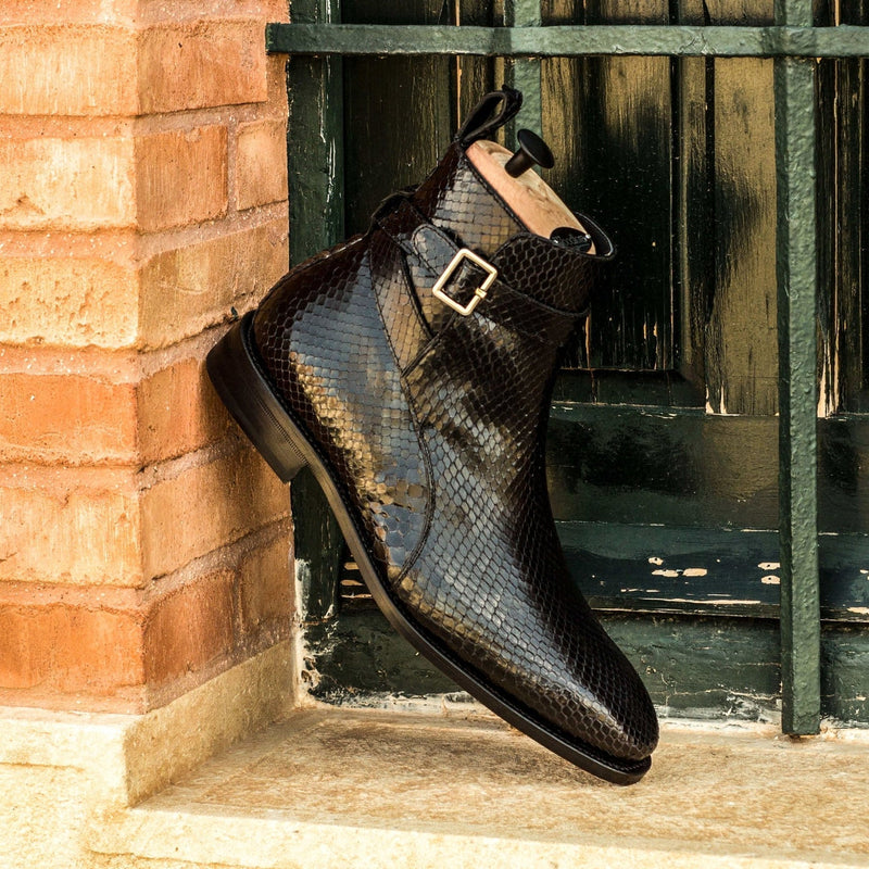 eight Increasing Black Python Print Italian Leather Cantane Slip On Jodhpur Boots