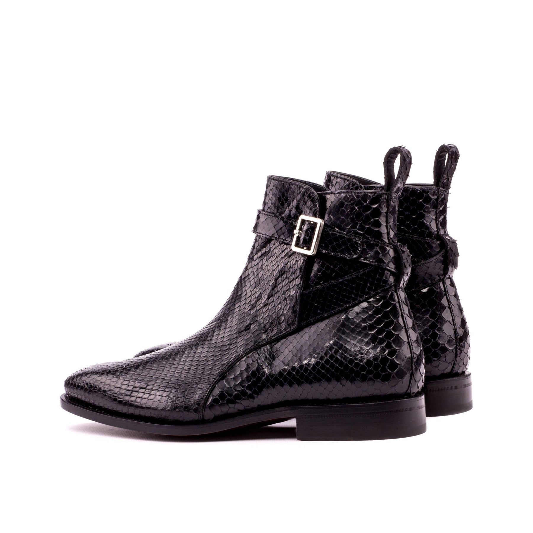 eight Increasing Black Python Print Italian Leather Cantane Slip On Jodhpur Boots