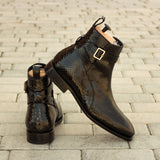 Black Python Print Italian Leather Cantane Slip On Jodhpur Boots