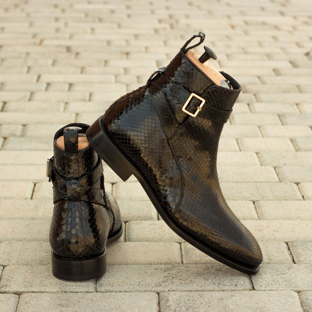eight Increasing Black Python Print Italian Leather Cantane Slip On Jodhpur Boots