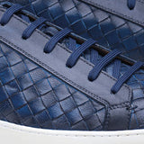 Height Increasing Navy Blue Braided Leather Cornella Lace Up Sneakers