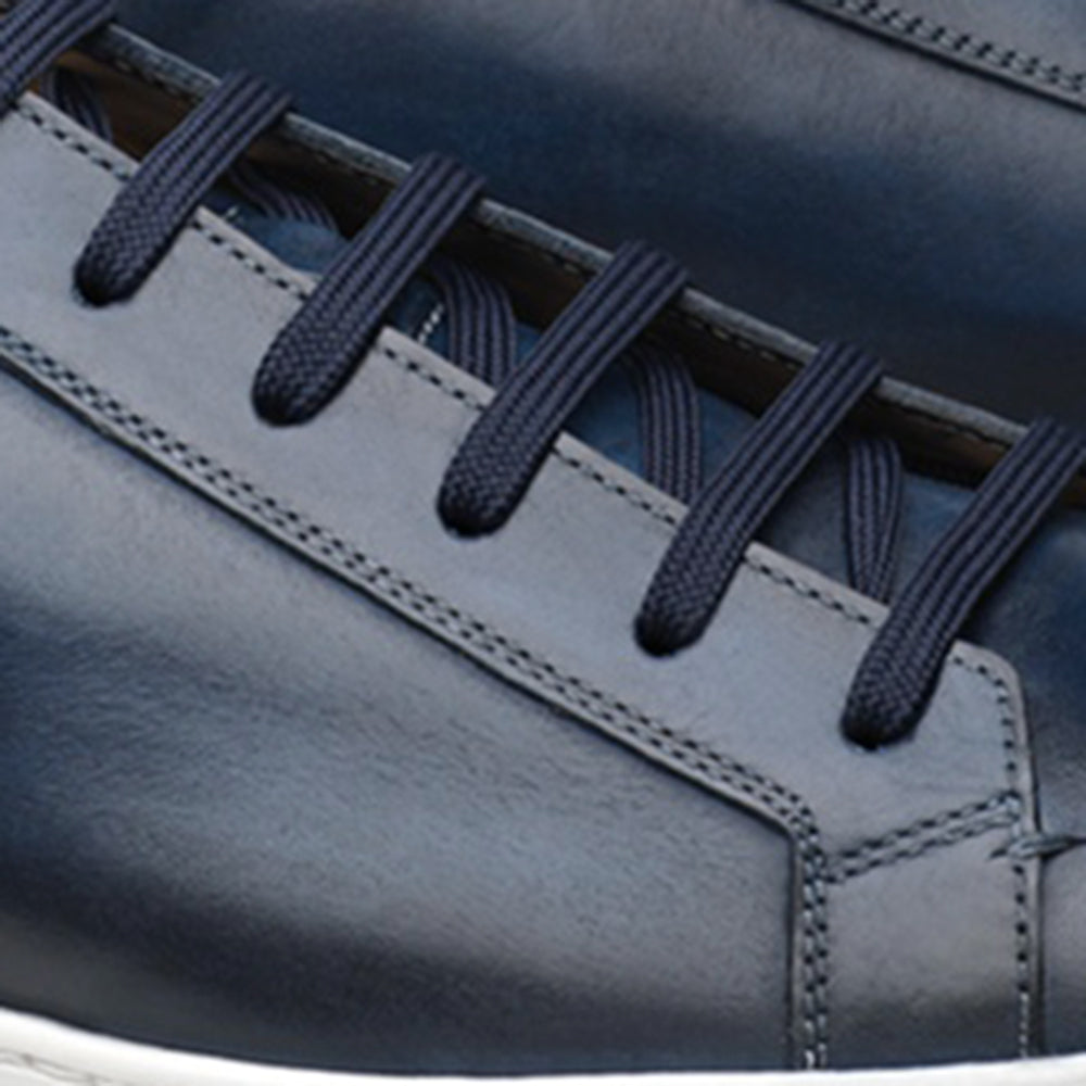 Height Increasing Navy Blue Leather Cornella Lace Up Sneakers