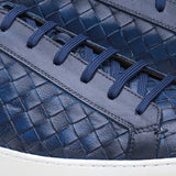 Navy Blue Braided Leather Cornella Lace Up Sneakers