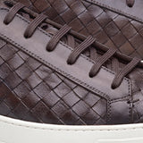 Brown Braided Leather Cornella Lace Up Sneakers