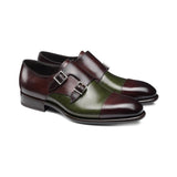 Flat Feet Shoes - Brown and Green Leather Castle Monk Straps with Arch Support