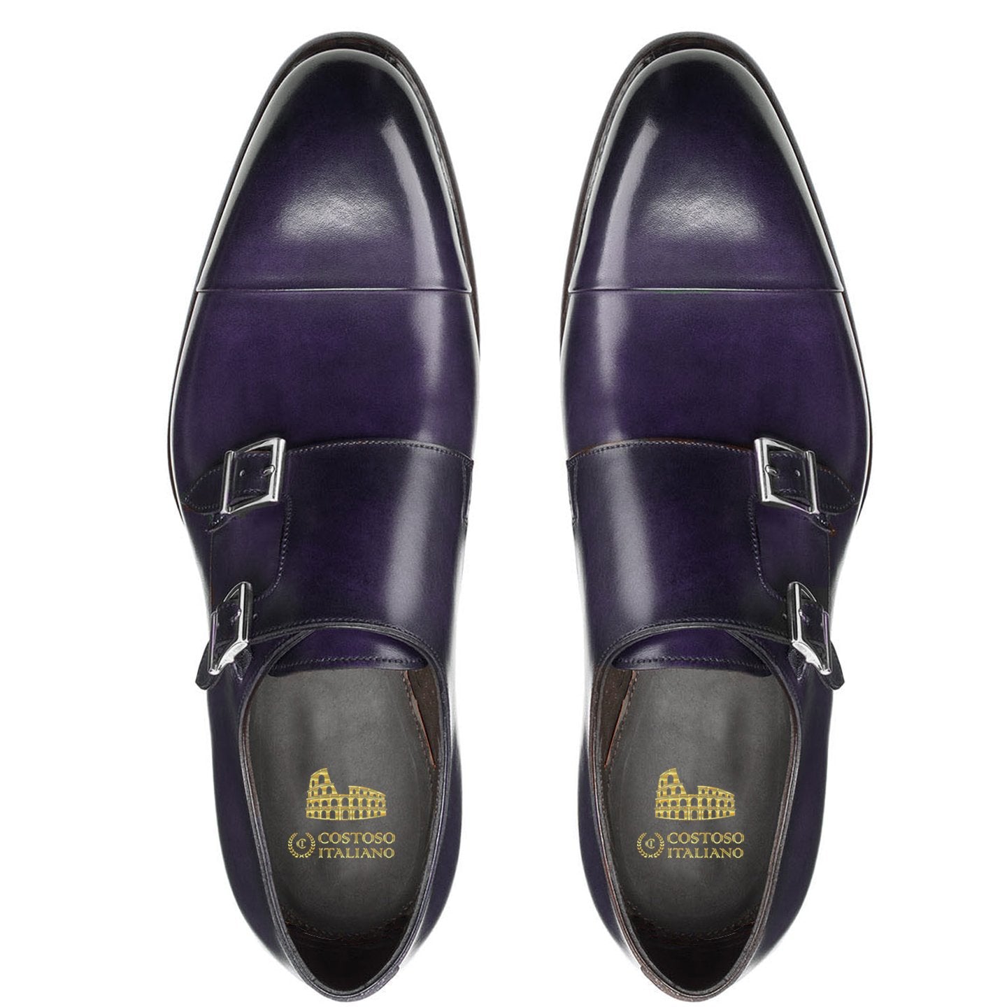 Flat Feet Shoes - Purple Leather Castle Monk Straps with Arch Support