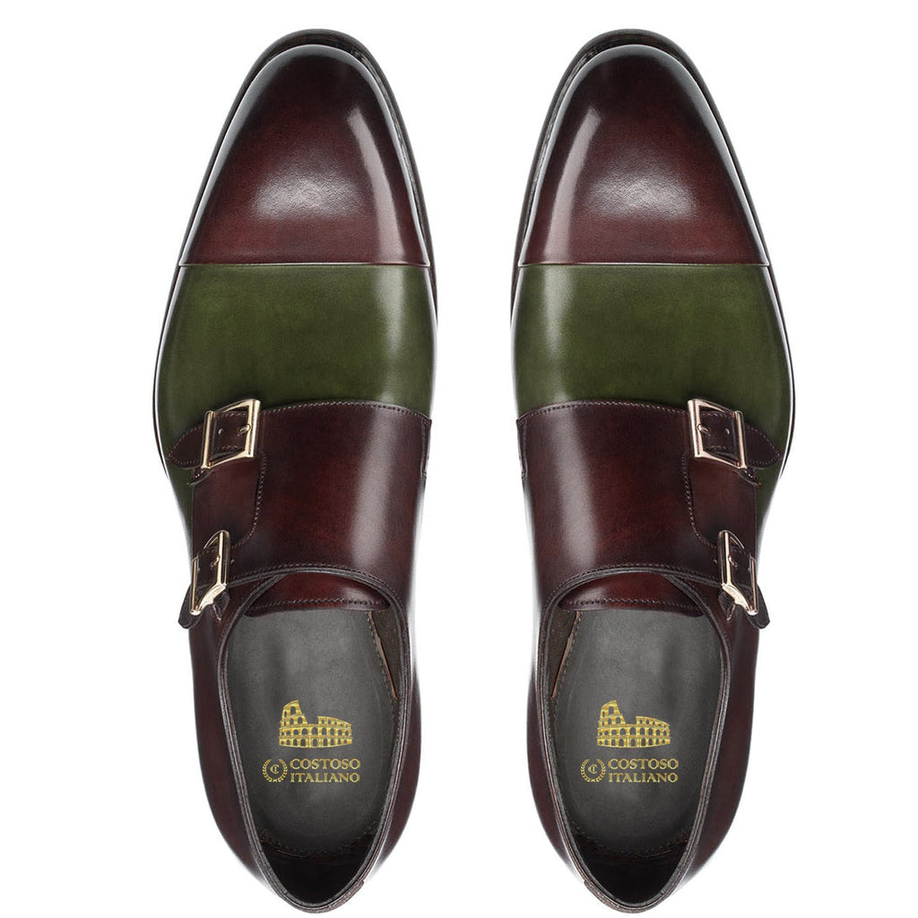 Height Increasing Brown and Green Leather Castle Monk Straps