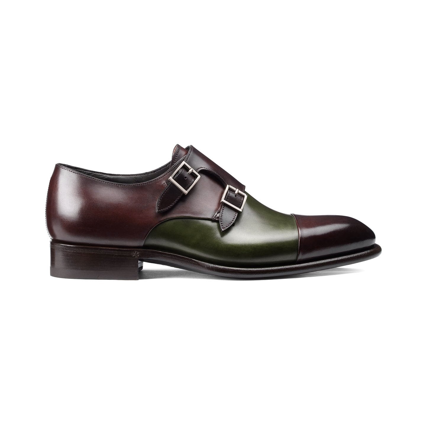 Flat Feet Shoes - Brown and Green Leather Castle Monk Straps with Arch Support