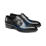 Flat Feet Shoes - Navy Blue and Black Leather Castle Monk Straps with Arch Support