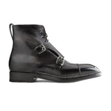 Height Increasing Norwegian Welted Mafra Black Leather Double Monk Strap Oxford Boot