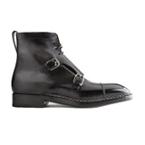 Flat Feet Shoes - Norwegian Welted Mafra Black Leather Double Monk Strap Oxford Boot with Arch Support