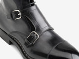 Flat Feet Shoes - Norwegian Welted Mafra Black Leather Double Monk Strap Oxford Boot with Arch Support