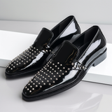 Black Patent Leather Spike Opaly Slip On Studded Loafers