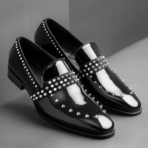 Black Patent Leather Spike Glimra Slip On Studded Loafers 