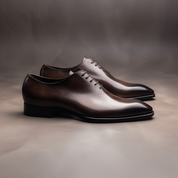 Brown Leather Carmac Whole Cut Oxfords with Poined Toe 