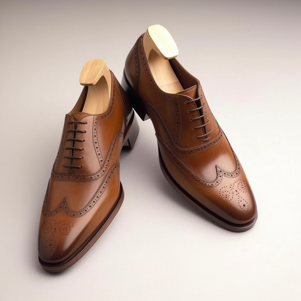 Tan Leather Adrion Brogue Wingtip Oxfords 