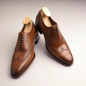 Tan Leather Adrion Brogue Wingtip Oxfords 
