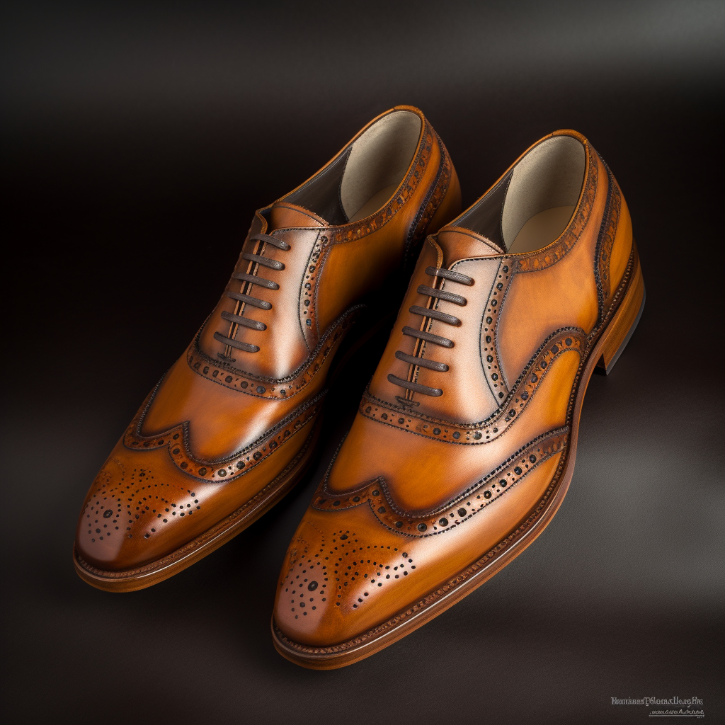 Tan Leather Artemisia Brogue Wingtip Oxfords 