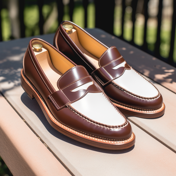 Brown and White Gradhall Penny Loafers