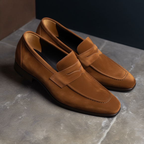 Tan Suede Academia Penny Loafers - SS23