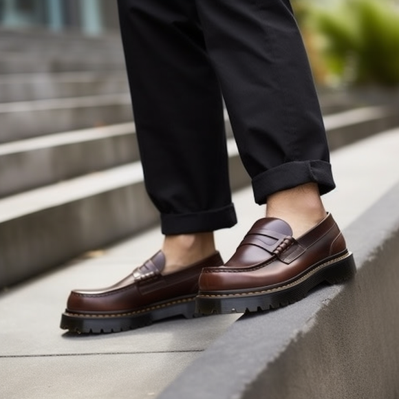 Brown Leather Learnum Penny Loafers with Chunky Sole 