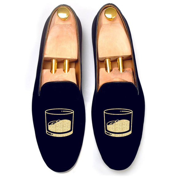 Blue Velvet Scotch Embroidered Loafers