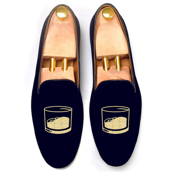 Flat Feet Shoes - Blue Velvet Scotch Embroidered Loafers with Arch Support