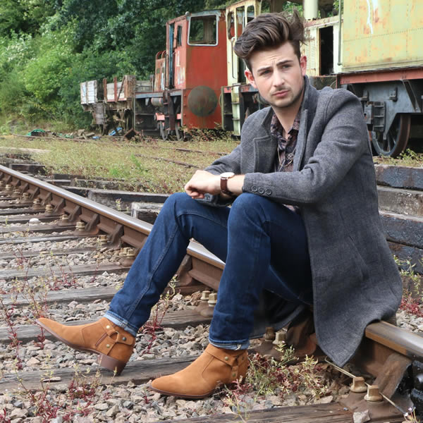 Height Increasing Tan Italian Italian Suede Wanton Slip On Harness Chelsea Boots