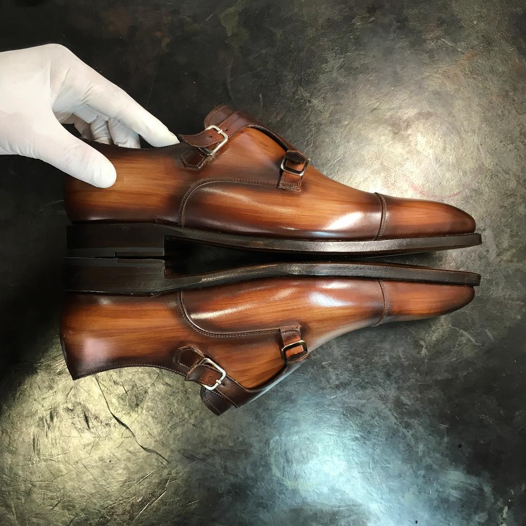 Tan Leather Aubonne Double Toe Cap Monk Straps