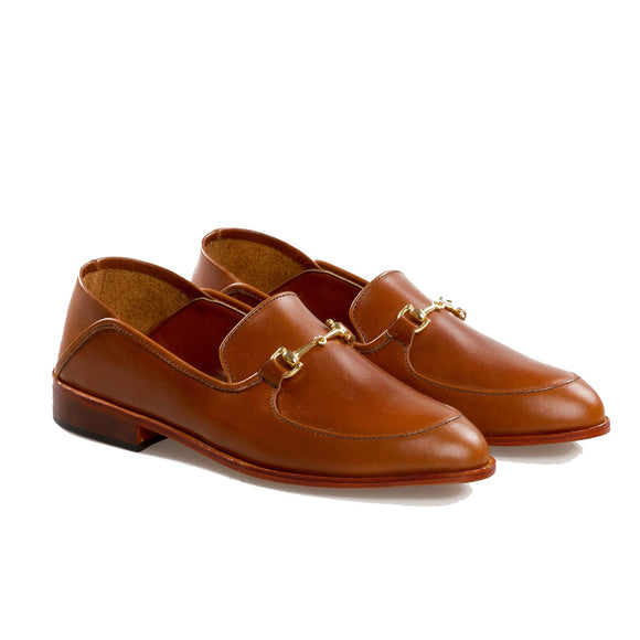 Flat Feet Shoes - Tan Leather Penela Horsebit Collapsible Loafer Slippers with Arch Support