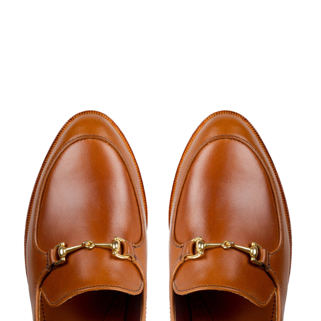 Flat Feet Shoes - Tan Leather Penela Horsebit Collapsible Loafer Slippers with Arch Support