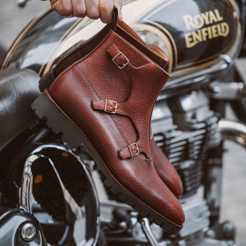 Tan Leather Santana Chunky Monk Strap Boots
