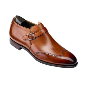 Flat Feet Shoes - Tan Leather Alnwick Monk Strap Shoes with Arch Support