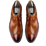 Flat Feet Shoes - Tan Leather Alnwick Monk Strap Shoes with Arch Support