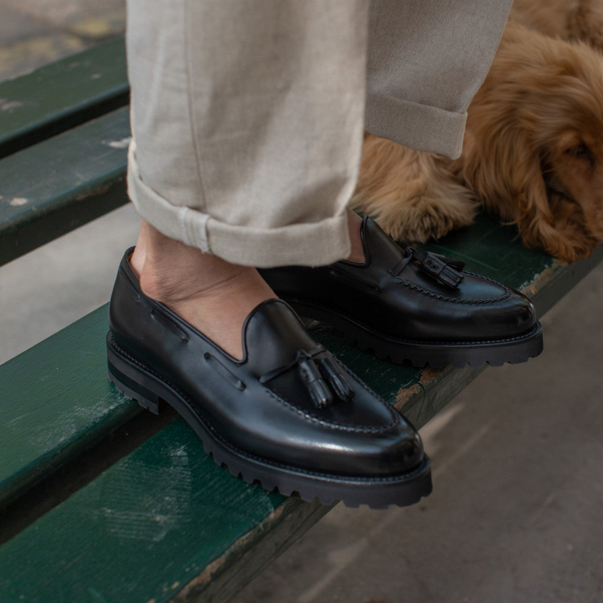 Black Leather Belize Chunky Tassel Loafers