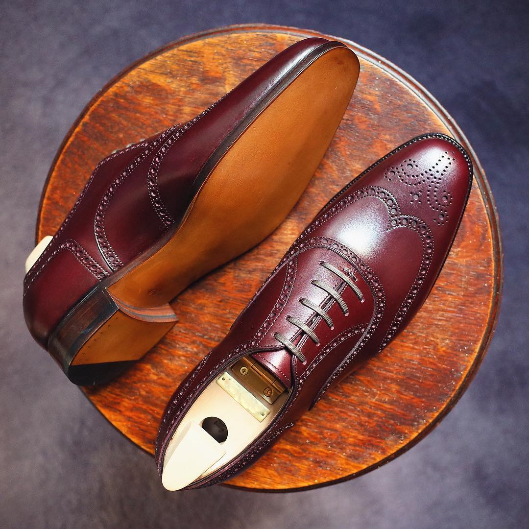 Burgundy Brown Leather Boudry Brogue Wingtip Oxfords 