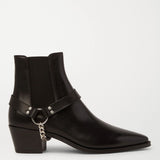 Black Italian Leather Wanton Slip On Chelsea Boots with Chains