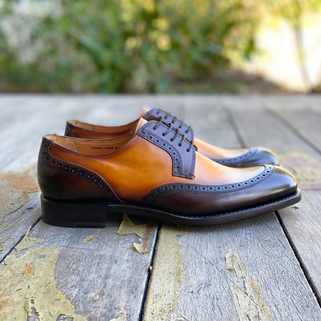 Height Increasing Green and Mango Yellow Leather Brugg Brogue Wingtip Oxfords