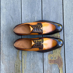 Green and Mango Yellow Leather Brugg Brogue Wingtip Oxfords 