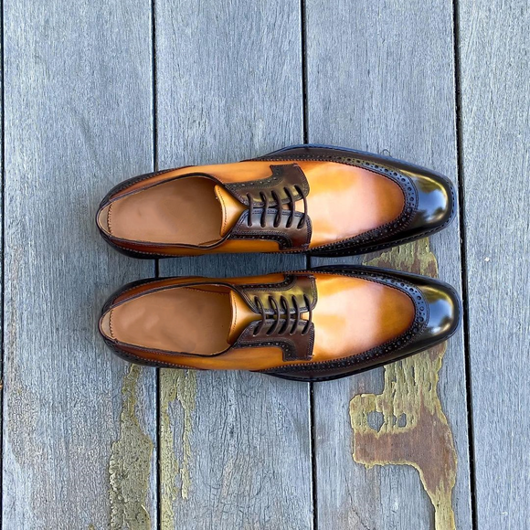 Height Increasing Green and Mango Yellow Leather Brugg Brogue Wingtip Oxfords