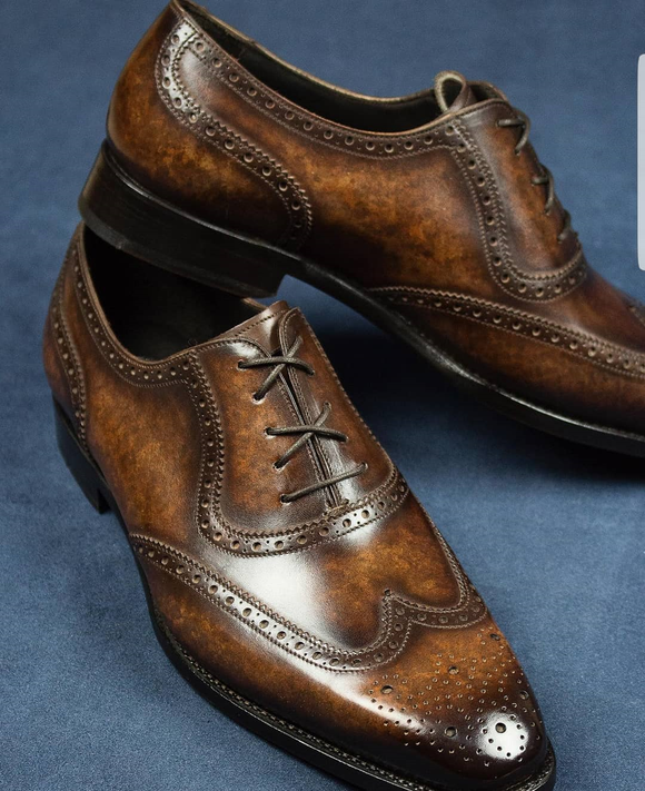 Height Increasing Brown Leather Chiasso Brogue Wingtip Oxfords - Formal Shoes