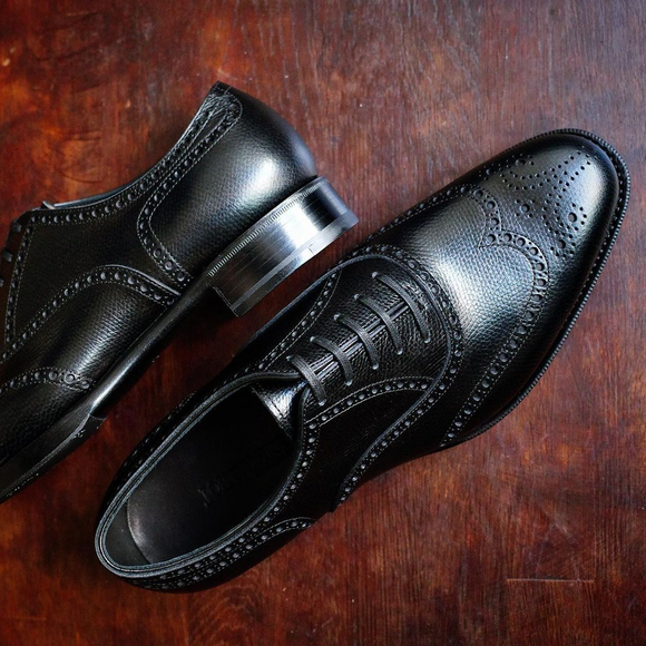 Height Increasing Black Leather Conthey Brogue Wingtip Oxfords