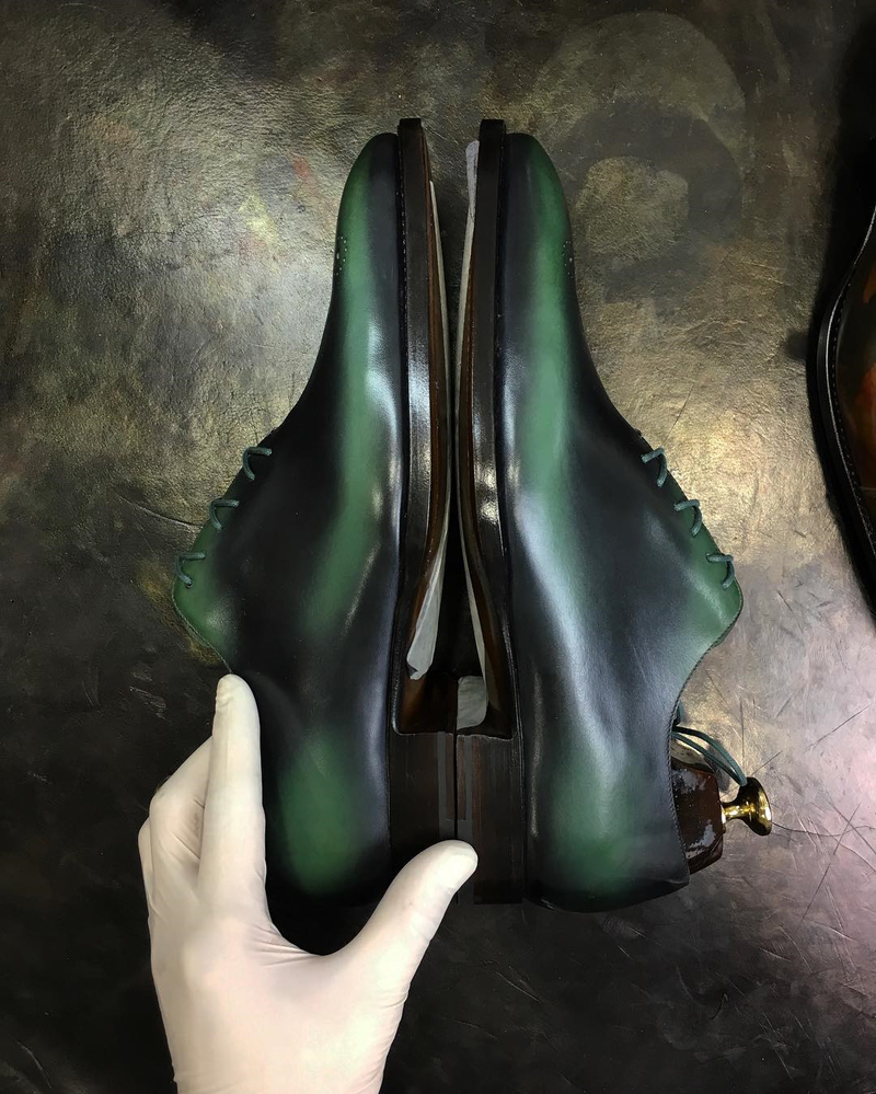 Green Leather Eglisau Whole Cut Oxfords