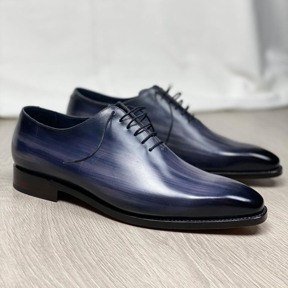 Height Increasing Thunder Blue Leather Emmen Whole Cut Oxfords