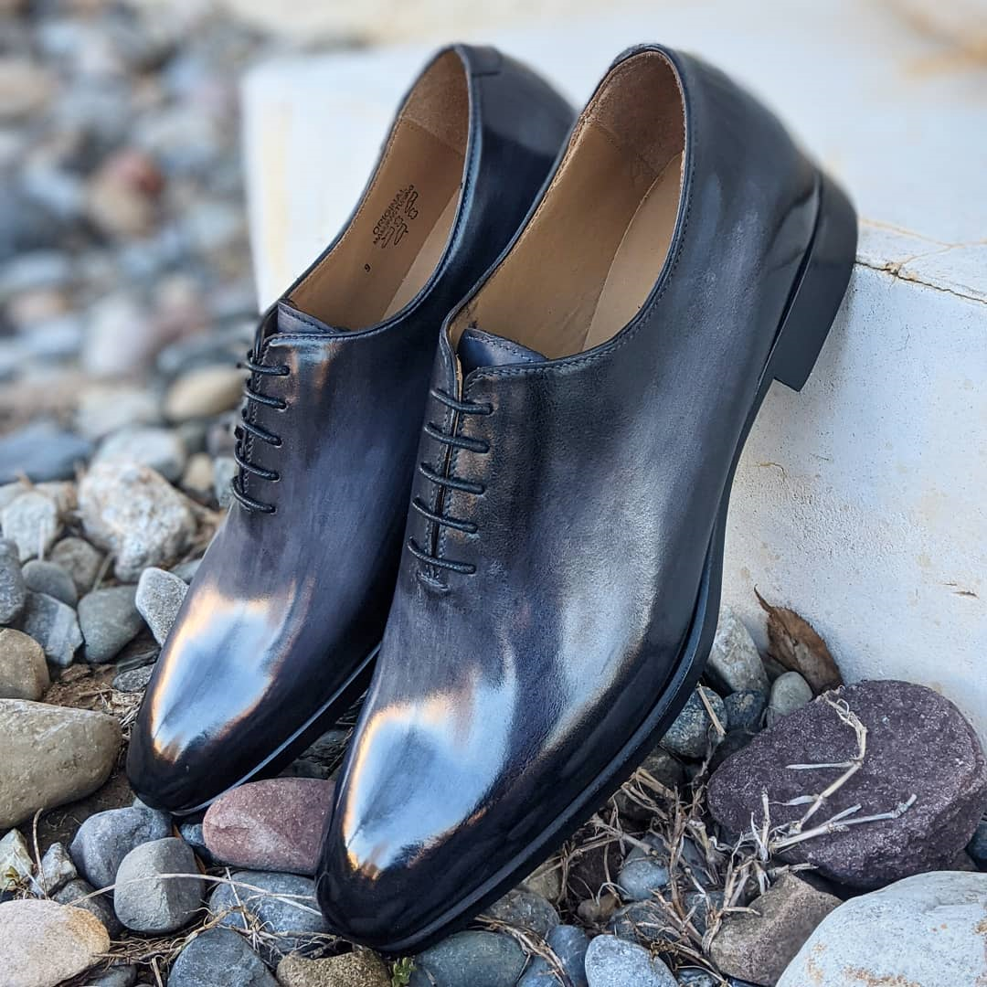 Silver Grey Leather Erlach Whole Cut Oxfords