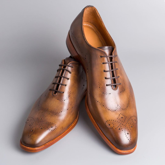 Height Increasing Tan Leather Flawil Whole Cut Brogue Oxfords 