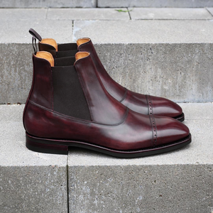 Burgundy Brown Leather Astorga Brogue Toecap Chelsea Boots
